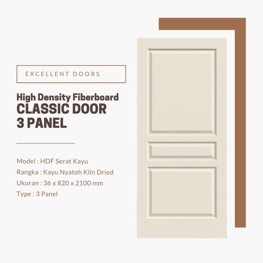 PINTU HDF 3 PANEL UK 36X82X2100 - Pintu Pontianak