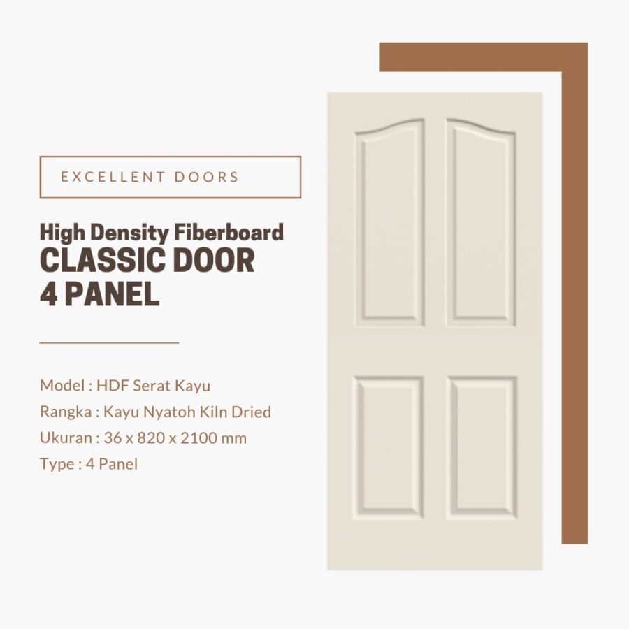PINTU HDF 4 PANEL UK 36X82X2100 - Pintu Pontianak