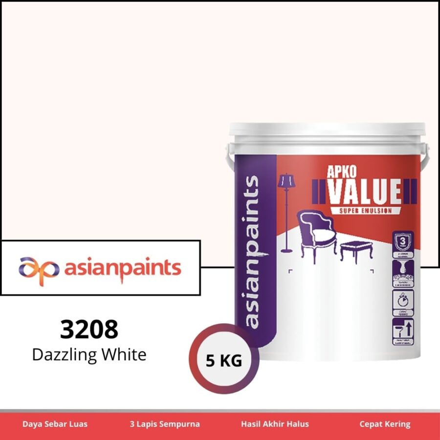 Cat Tembok APKO Value Super Emulsion 5 Kg 3208 Dazzling White dari Asian Paints di Toko Bangunan Sinar Karya Pontianak