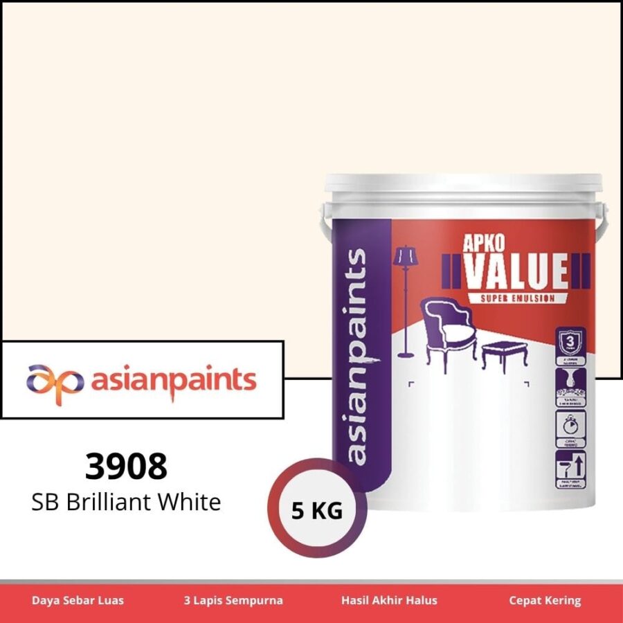 APKO Value Super Emulsion 5 Kg SB Brilliant White 3908 - Cat Tembok Pontianak