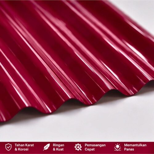 Atap Seng Gelombang Warna Maroon Glossy 80 x 178 Cm - Atap Pontianak