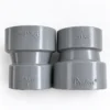 Dua buah Socket PVC Pralon 2 x 1 1/2 Inch DV berwarna abu, tampak dari dua sisi dengan logo Pralon dan tulisan ukuran timbul di badannya.